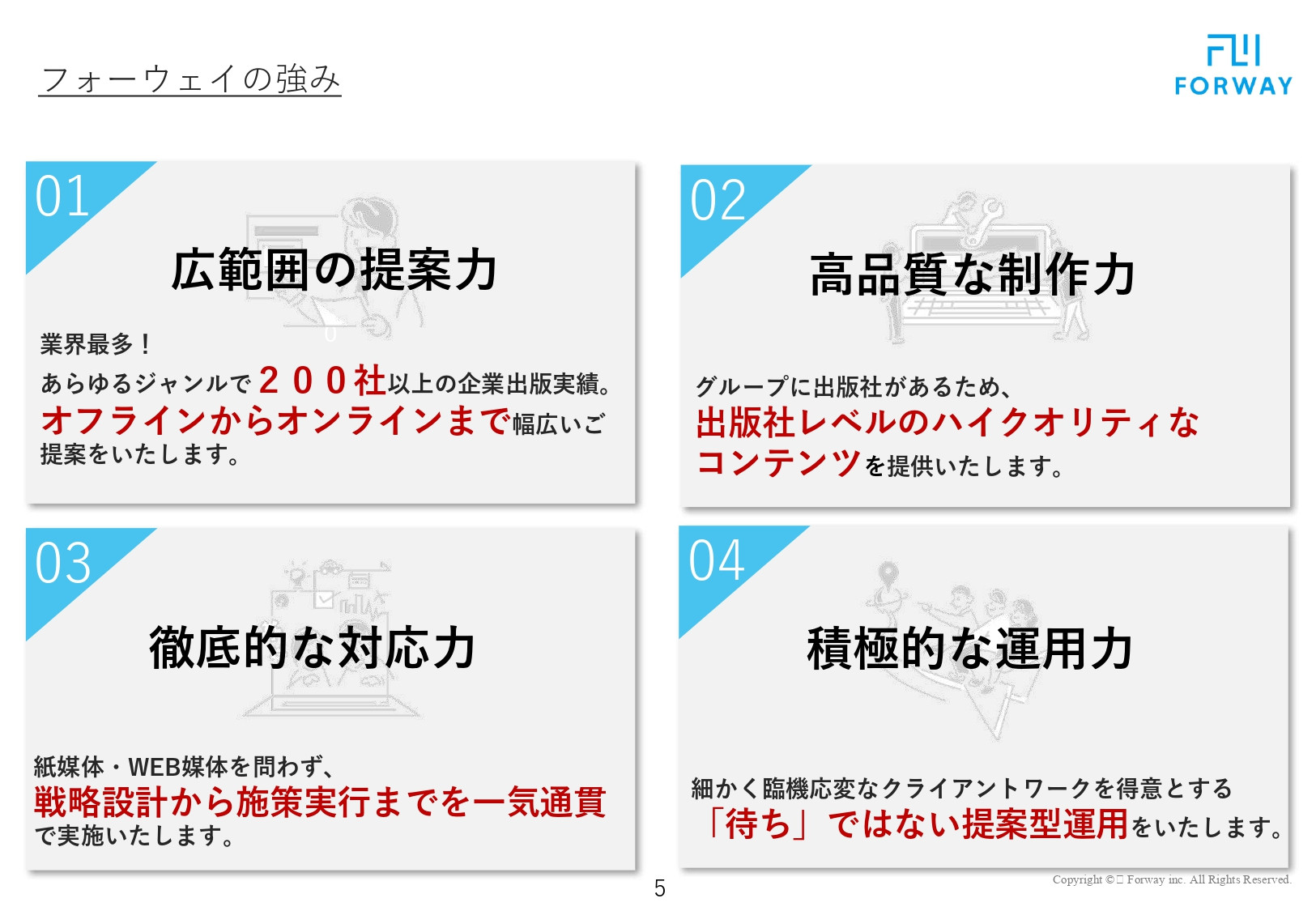 株式会社フォーウェイ - 会社概要資料（サービス資料） - {(4 + 1)}ページ目