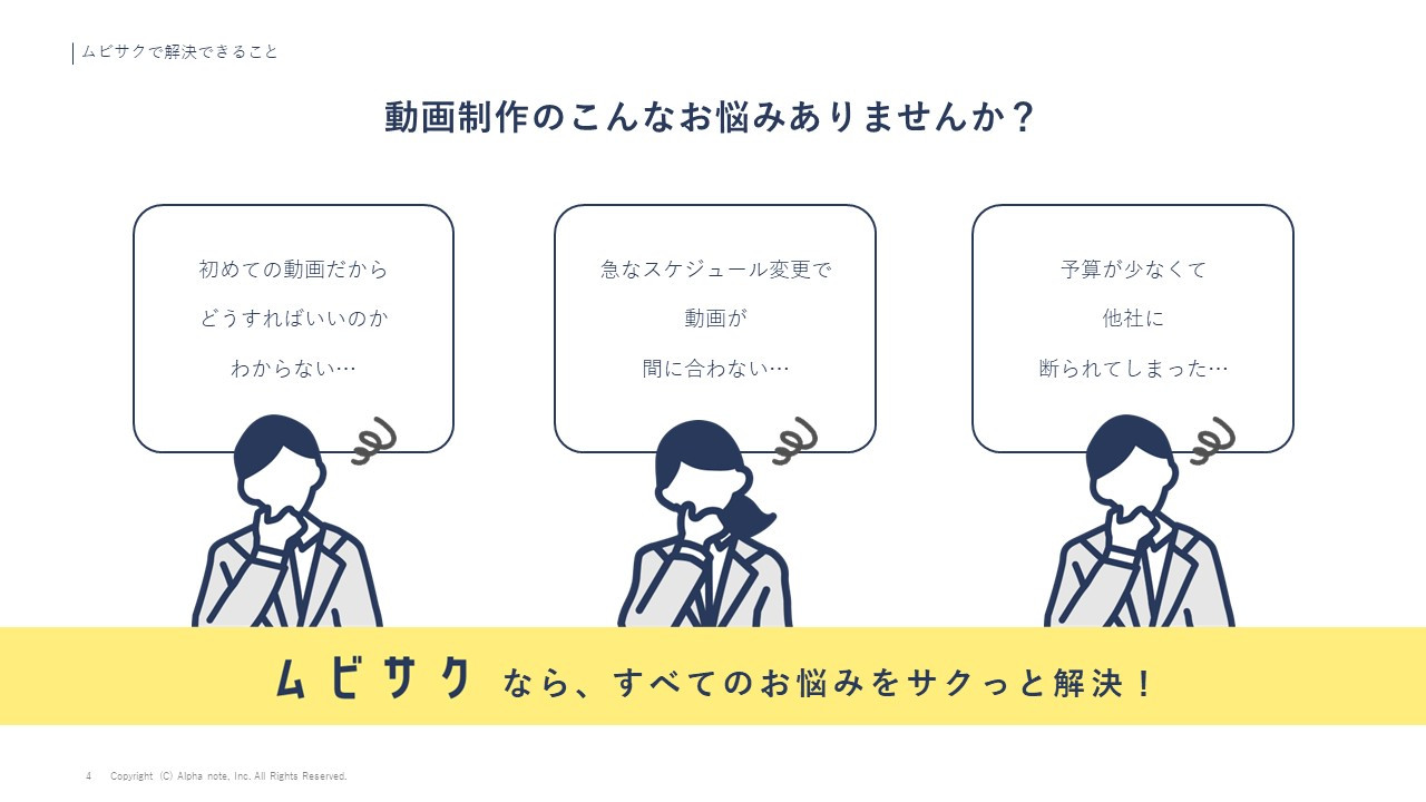 アルファノート株式会社 - 動画制作サービス『ムビサク』紹介資料 - {(3 + 1)}ページ目