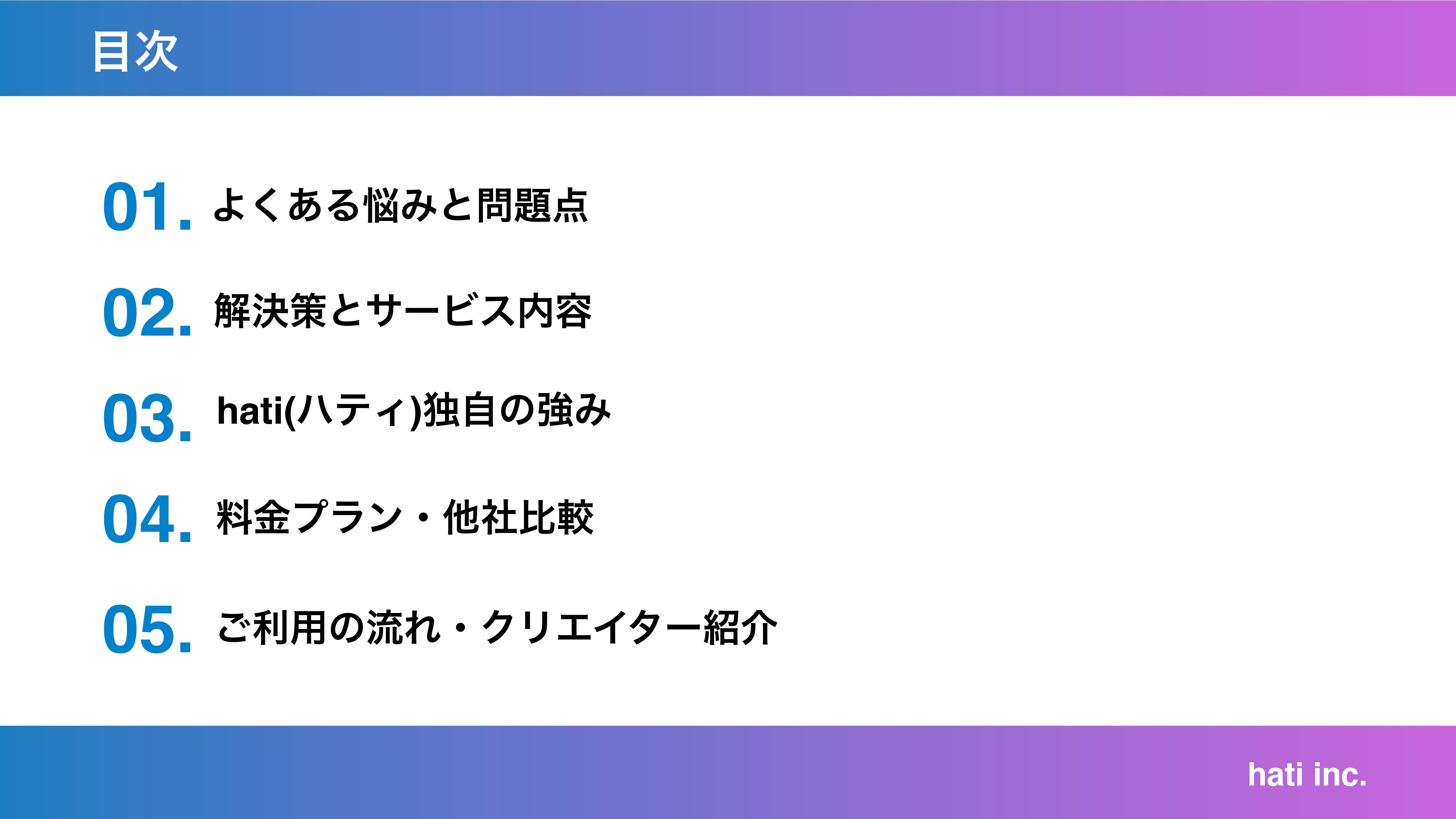 株式会社hati - 動画制作_サービス資料 - {(1 + 1)}ページ目